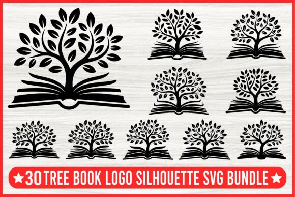 30 Tree Book Logo Silhouette SVG Bundle: Graphics Review