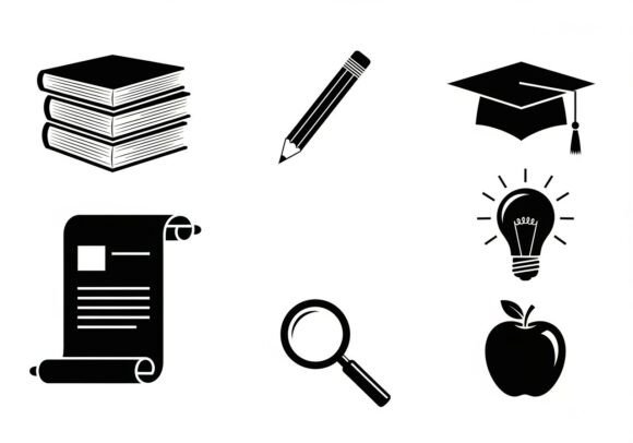 Black and White Education School Books – A Clean Graphic Design Asset for Learning-Themed Branding