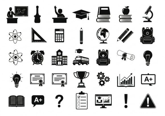 Black and White Education School Learning Graphics & Icons for Real Crafting Projects