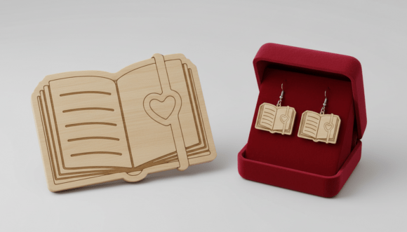 Open Book Heart Earring Laser Cut Design: Graphics for Crafts