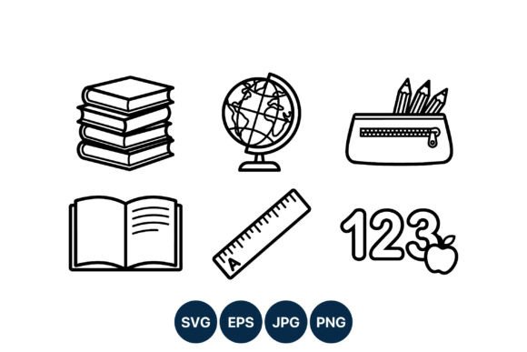 School Supplies Icons: Black White Vector Graphics Review