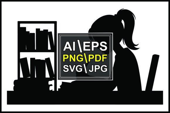 Silhouette Girl Studying Graphics & Illustrations