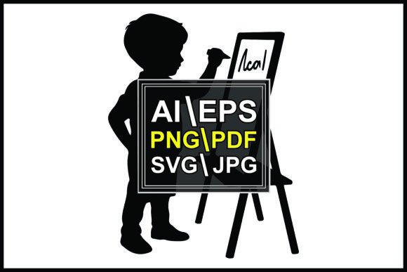 Silhouette of Child Painting Graphics & Illustrations