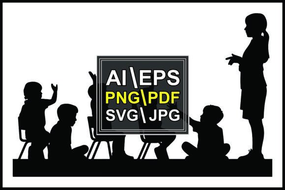 Silhouette Teacher Students Classroom Graphics & Illustrations