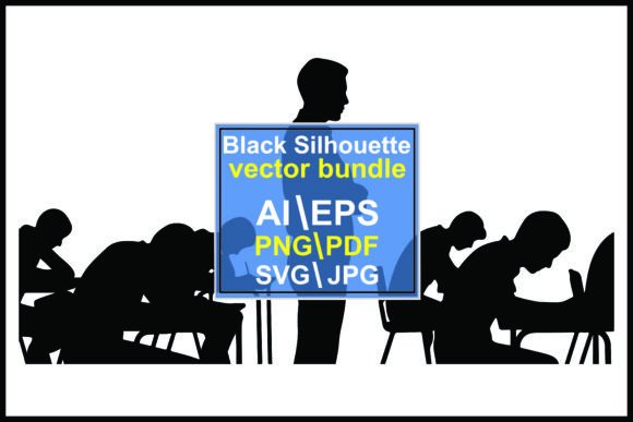 Silhouette Teacher Watching Students Tak Graphics