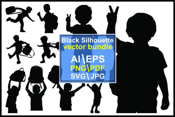 Silhouettes of Children Carrying Backpac – A Playful, Versatile Graphic for Family-Friendly Branding