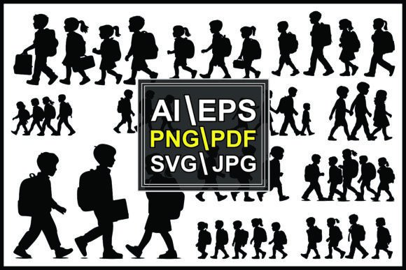 Silhouettes of Children Walking Carrying – A Versatile Graphic for Family-Centric Branding