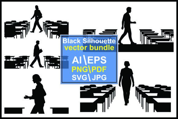 Silhouettes of People Walking Classrooms – A Versatile Graphic for Educational-Themed Branding
