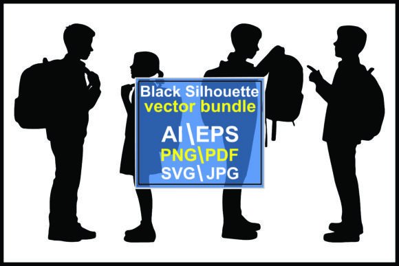 Silhouettes of Students Backpacks Standi Graphics & Illustrations for Crafting