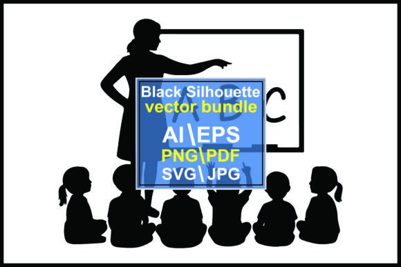 Silhouettes Teacher Pointing Whiteboard Graphics & Illustrations
